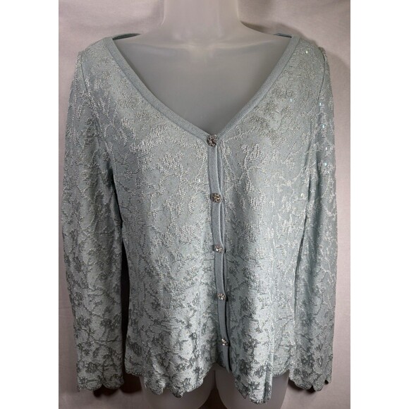 St John Evening Damask Cardigan And Long Skirt Size 8 Aqua Silver Sequin - Picture 1 of 8